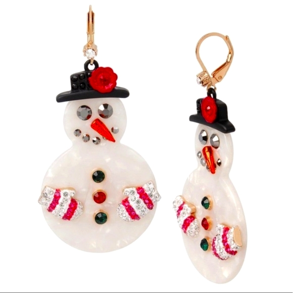 BETSEY JOHNSON SNOWMAN Festive Christmas DROP EARRINGS - Picture 1 of 3